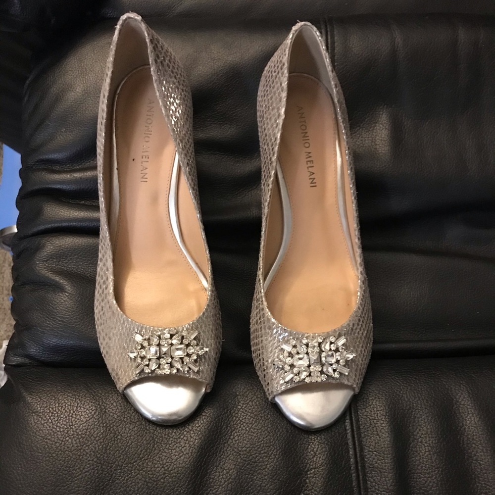 Antonio Melani silver rhinestone wedges